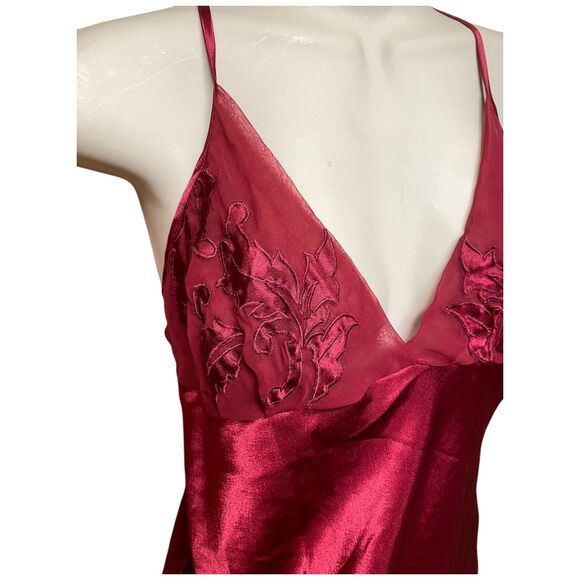 Vtg 90s Josie red mini slip dress satin racerback babydoll floral embroidered M - Picture 6 of 11